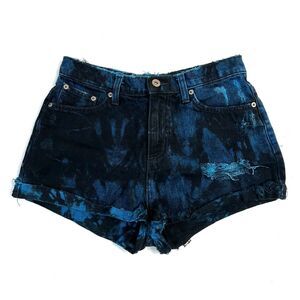CARMAR Blue Black Tie Dye Cut Off Shorts Size 28 Jean Denim Acid Wash Distressed